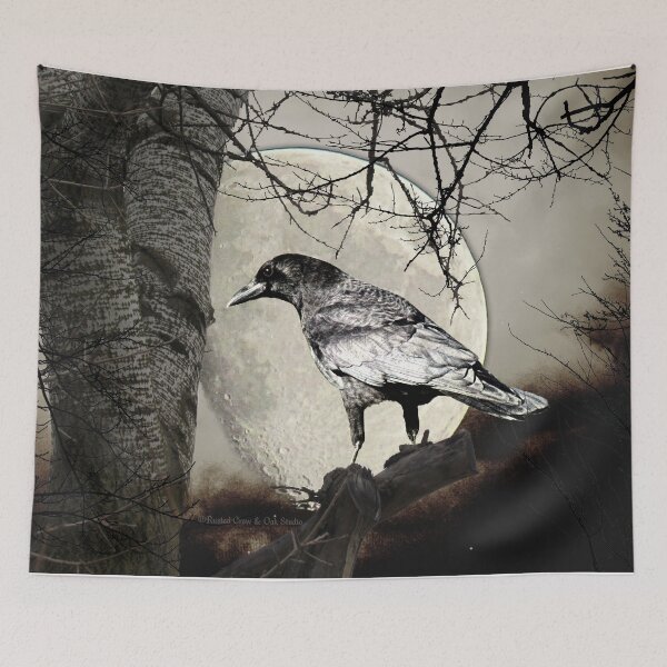 Item preview, Rustic Black Bird Raven Crow Tree Moon A142 designed and sold by byNicol.