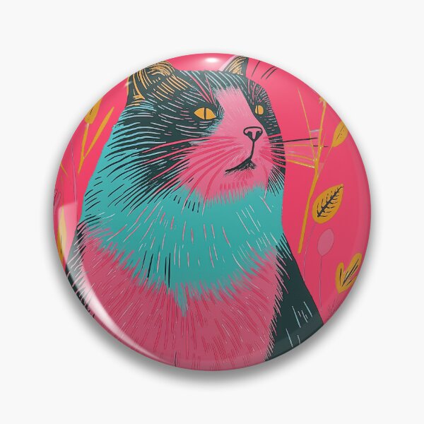 Item preview, Cute Fat Cat Risograph Risoprint Neon Colors designed and sold by PrintShangri-La.