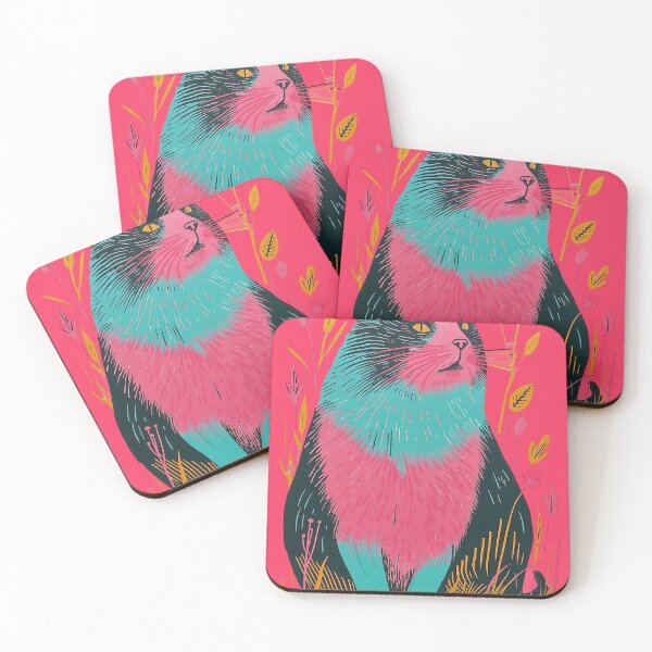Item preview, Cute Fat Cat Risograph Risoprint Neon Colors designed and sold by PrintShangri-La.