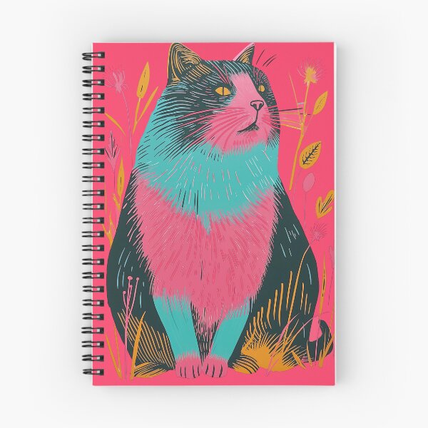Item preview, Cute Fat Cat Risograph Risoprint Neon Colors designed and sold by PrintShangri-La.