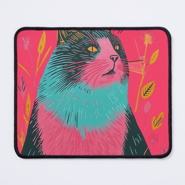 Item preview, Cute Fat Cat Risograph Risoprint Neon Colors designed and sold by PrintShangri-La.