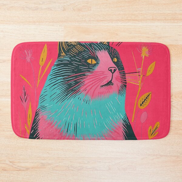 Item preview, Cute Fat Cat Risograph Risoprint Neon Colors designed and sold by PrintShangri-La.