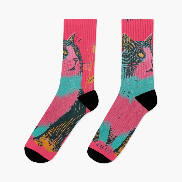 Item preview, Cute Fat Cat Risograph Risoprint Neon Colors designed and sold by PrintShangri-La.