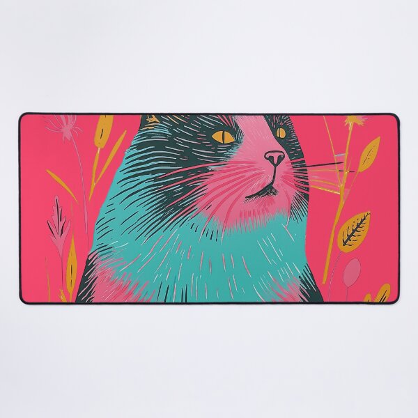 Item preview, Cute Fat Cat Risograph Risoprint Neon Colors designed and sold by PrintShangri-La.