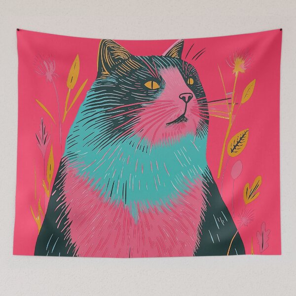 Item preview, Cute Fat Cat Risograph Risoprint Neon Colors designed and sold by PrintShangri-La.