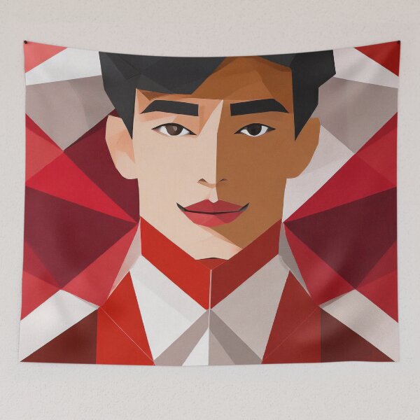 Item preview, Geometric Man Portrait With Red and White designed and sold by MakeInShop.