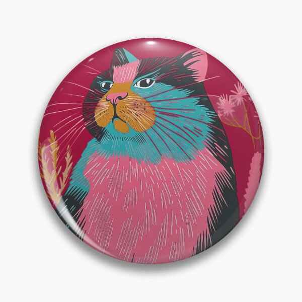 Item preview, Cute Fat Cat Risograph Risoprint Neon Colors designed and sold by PrintShangri-La.