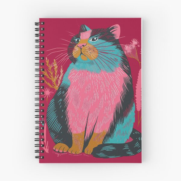 Item preview, Cute Fat Cat Risograph Risoprint Neon Colors designed and sold by PrintShangri-La.