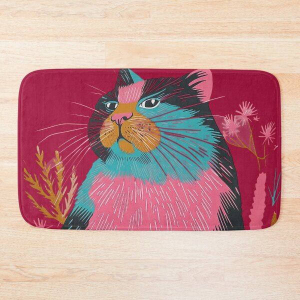 Item preview, Cute Fat Cat Risograph Risoprint Neon Colors designed and sold by PrintShangri-La.