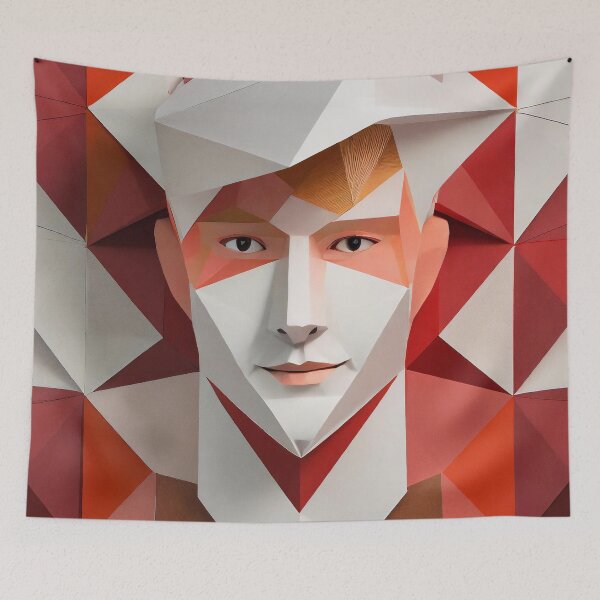 Item preview, Geometric Man Portrait  Illustration With Red and White designed and sold by MakeInShop.