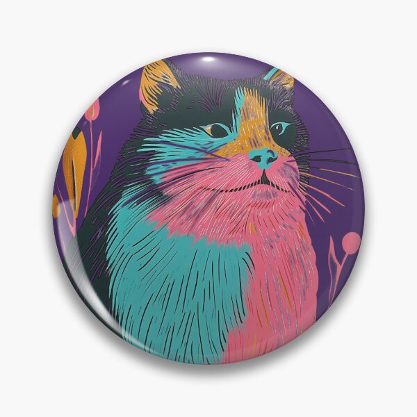 Item preview, Cute Fat Cat Risograph Risoprint Neon Colors designed and sold by PrintShangri-La.