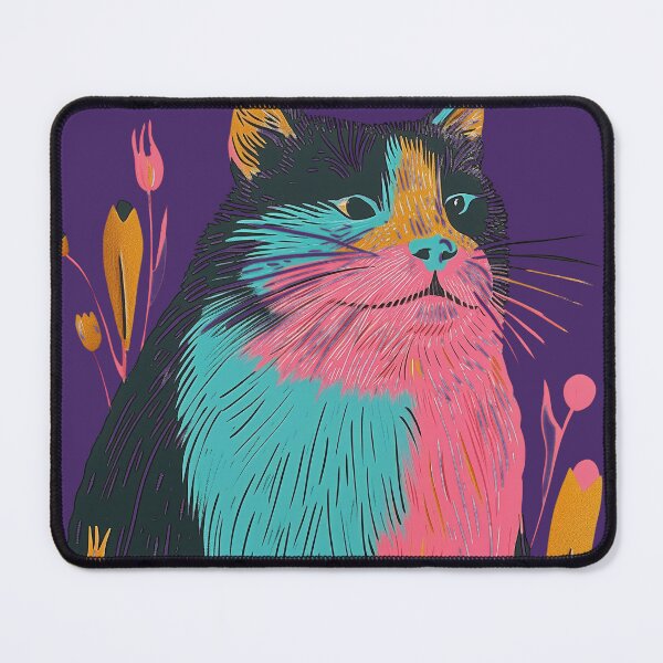 Item preview, Cute Fat Cat Risograph Risoprint Neon Colors designed and sold by PrintShangri-La.