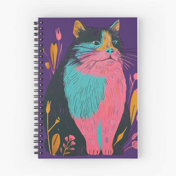 Item preview, Cute Fat Cat Risograph Risoprint Neon Colors designed and sold by PrintShangri-La.