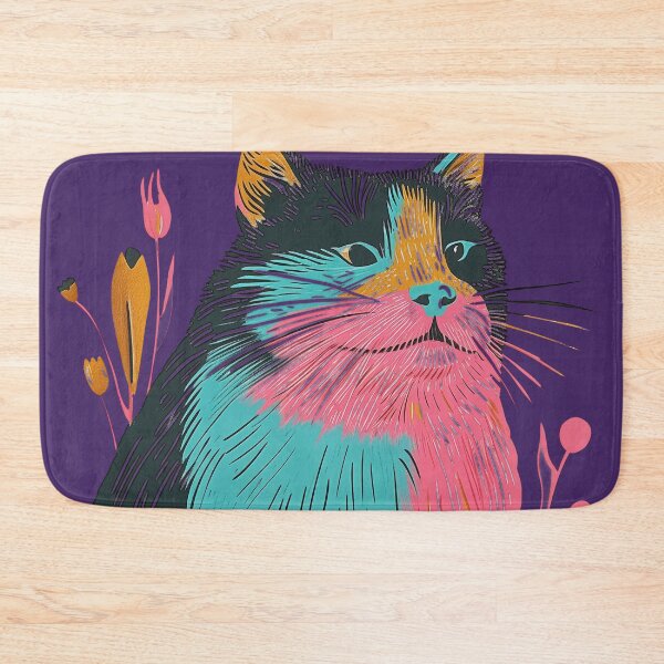 Item preview, Cute Fat Cat Risograph Risoprint Neon Colors designed and sold by PrintShangri-La.