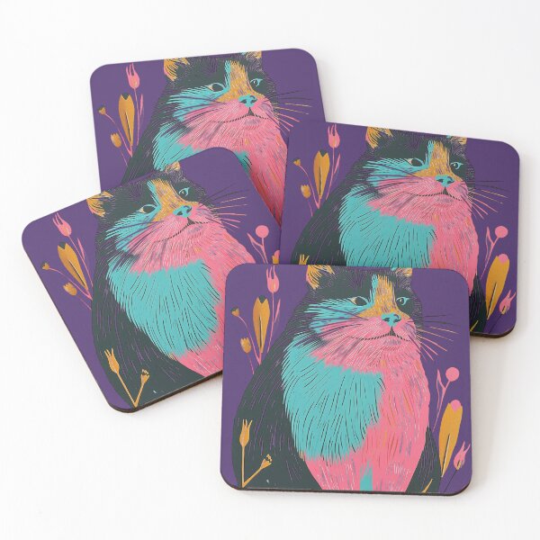 Item preview, Cute Fat Cat Risograph Risoprint Neon Colors designed and sold by PrintShangri-La.