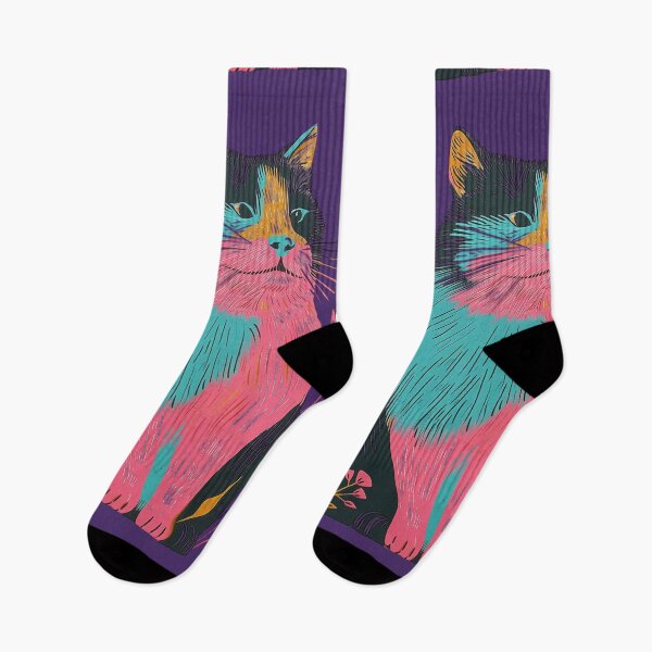 Item preview, Cute Fat Cat Risograph Risoprint Neon Colors designed and sold by PrintShangri-La.