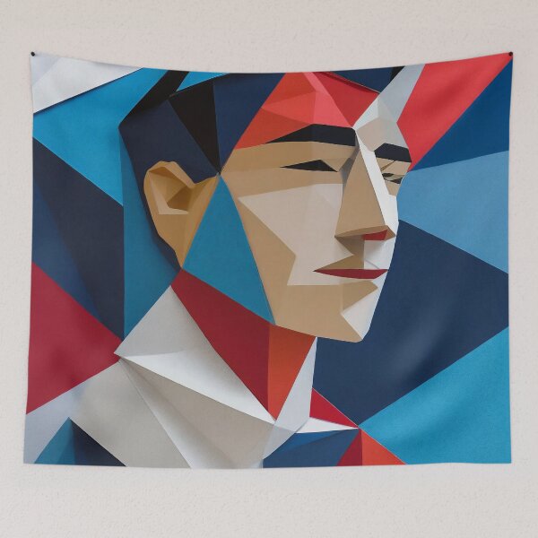 Item preview, Geometric Man Portrait Illustration With Red Blue and White designed and sold by MakeInShop.