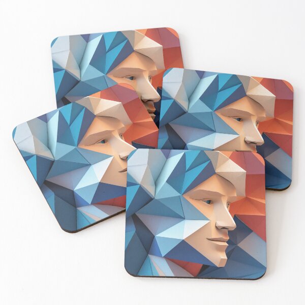 Item preview, Geometric Man Portrait Illustration With Red Blue and White designed and sold by MakeInShop.