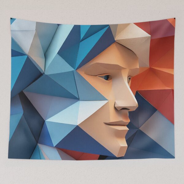 Item preview, Geometric Man Portrait Illustration With Red Blue and White designed and sold by MakeInShop.