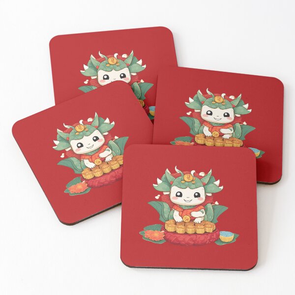 Item preview, Adorable Lucky Chinese New Year  Dragon with Mooncakes and Smiling for Prosperity in Lunar New Year designed and sold by SEVENPRINTS.