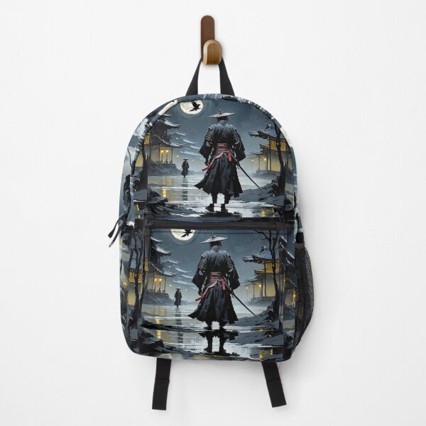 Item preview, ART of a black samurai and a raven at night with full moon designed and sold by ARTofBito.