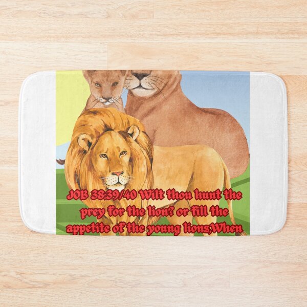 Item preview, JOB 38:39 Wilt thou hunt the prey for the lion? or fill the appetite of the young lions,  JOB 38:40 When they couch in their dens, and abide in the covert to lie in wait? designed and sold by Hinny8.