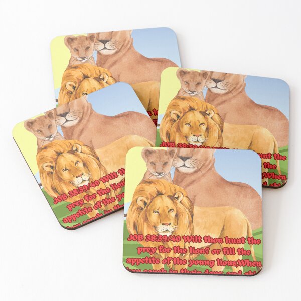 Item preview, JOB 38:39 Wilt thou hunt the prey for the lion? or fill the appetite of the young lions,  JOB 38:40 When they couch in their dens, and abide in the covert to lie in wait? designed and sold by Hinny8.