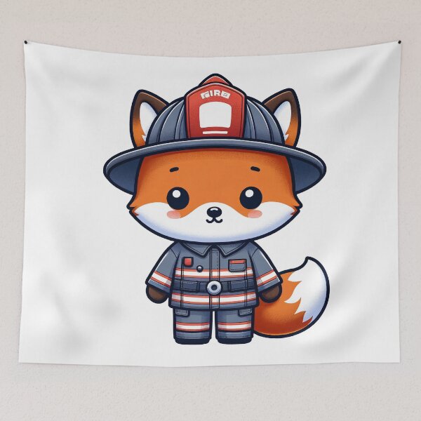 Item preview, Kawaii Fox Firefighter Art | Heroic Cartoon Fox Design designed and sold by PuffPuffPrint.