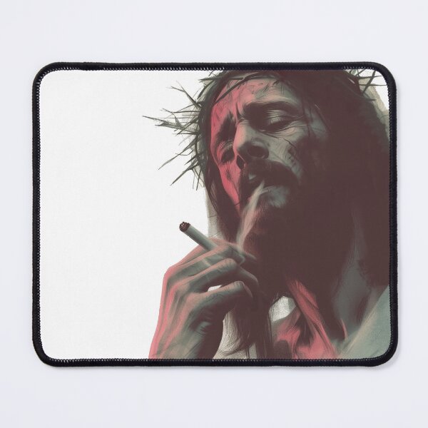 Item preview, Jesus smoking a cigarette, Jesus Has Had Enough, Depressed Jesus designed and sold by PrintShangri-La.