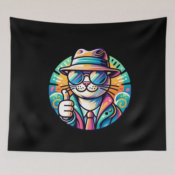 Item preview, Dapper Cat in Hat - Cool Feline with Thumbs Up designed and sold by ChromaticBlend.