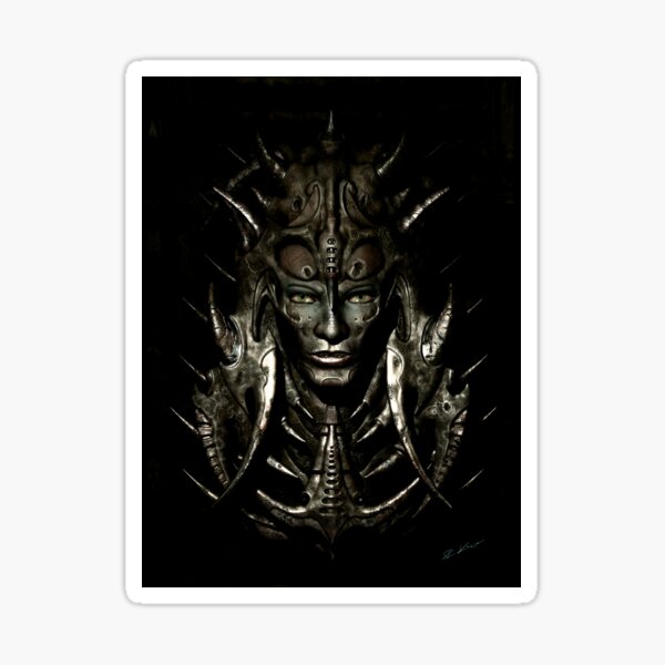 Fantasie Gesicht - Biomechanik 3D Illustration - Dunkle Version Sticker