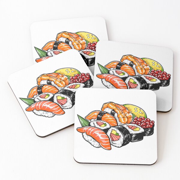 Item preview, Japanese Sushi Nigiri Maki Ikura Meal Hand Drawn Food Illustration designed and sold by meganohm.