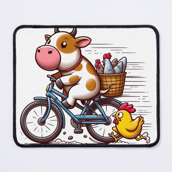 Item preview, Quirky Countryside Duo Biking Cow and Sprinting Chicken designed and sold by iwcus.