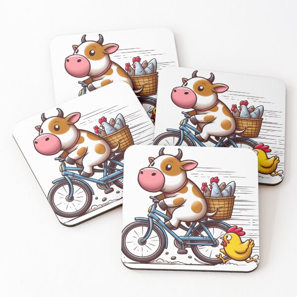 Item preview, Quirky Countryside Duo Biking Cow and Sprinting Chicken designed and sold by iwcus.