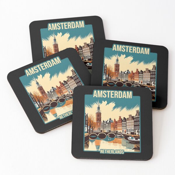 Item preview,  Vintage retro Architectural landscape skyline of Amsterdam, Netherlands. Beautiful travel design. designed and sold by Unitepeople.