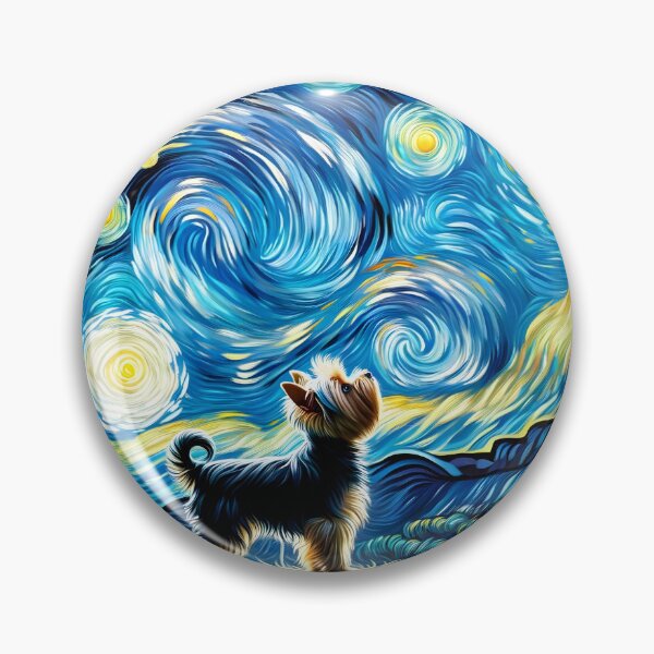Vista previa del artículo con la obra «Yorkshire Terrier contemplando el cielo nocturno», diseñado y vendido por JesterKrewArt.