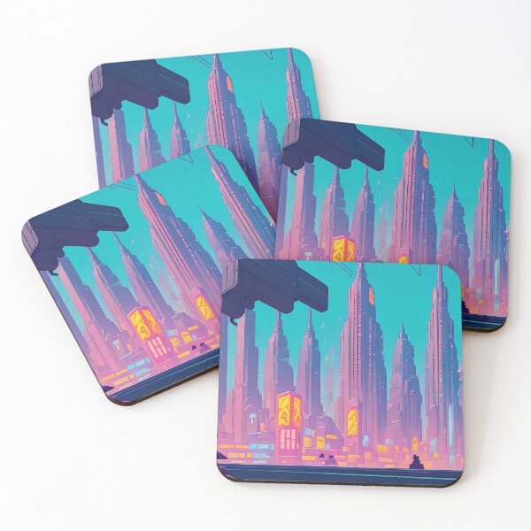 Item preview, Futuristic cityscape, vibrant colours, people, transportation, tall buildings. designed and sold by ArtComixHaven.