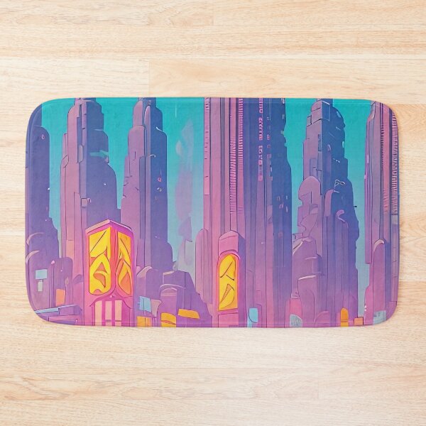 Item preview, Futuristic cityscape, vibrant colours, people, transportation, tall buildings. designed and sold by ArtComixHaven.