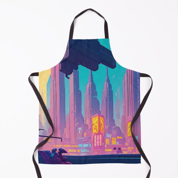 Item preview, Futuristic cityscape, vibrant colours, people, transportation, tall buildings. designed and sold by ArtComixHaven.