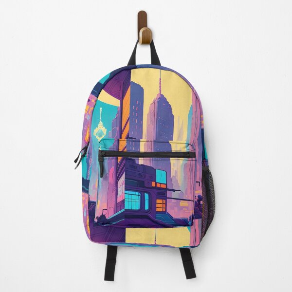 Item preview, Futuristic cityscape, vibrant colours, people, transportation, tall buildings. designed and sold by ArtComixHaven.