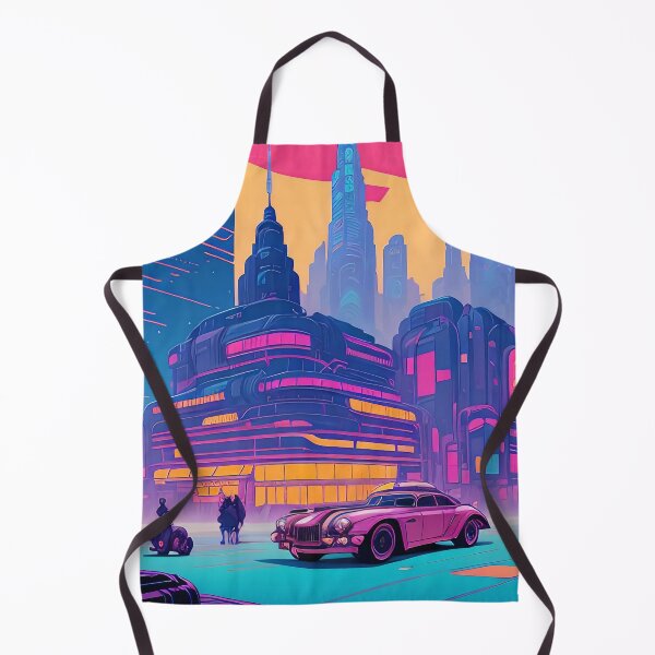 Item preview, Vibrant cityscape, classic car, futuristic buildings, colourful sky. designed and sold by ArtComixHaven.