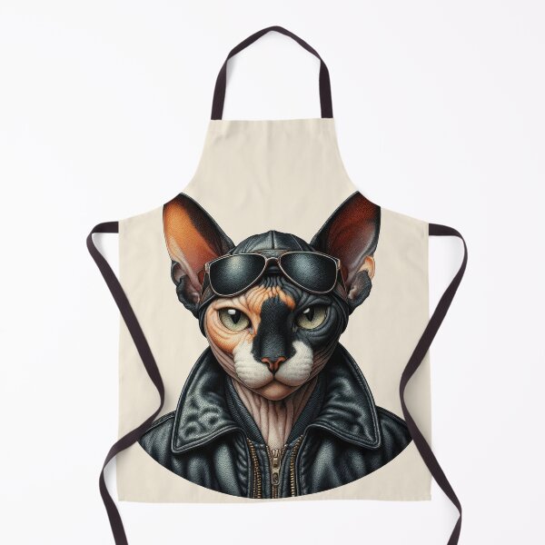 Item preview, Urban Cats #54 - Black & White Tortoiseshell Sphynx Cat wearing a leather bomber jacket designed and sold by elektronen.