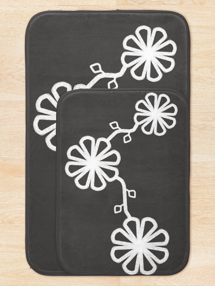 Thumbnail 5 of 6, Bath Mat, Flower Design Chalk Texture Gray Background designed and sold by CarlaBaremb.