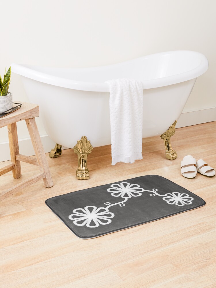 Thumbnail 1 of 6, Bath Mat, Flower Design Chalk Texture Gray Background designed and sold by CarlaBaremb.