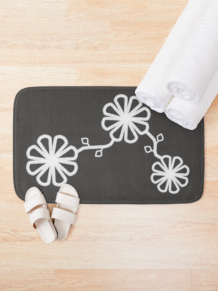Thumbnail 2 of 6, Bath Mat, Flower Design Chalk Texture Gray Background designed and sold by CarlaBaremb.
