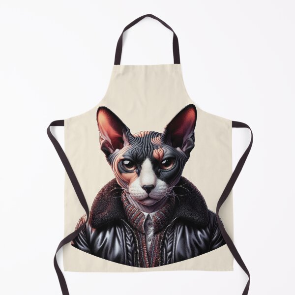 Item preview, Urban Cats #56 - Black & White Tortoiseshell Sphynx Cat wearing a leather bomber jacket designed and sold by elektronen.