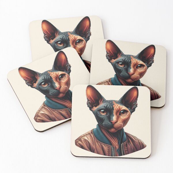 Item preview, Urban Cats #57 - Tortoiseshell Sphynx Cat wearing a leather bomber jacket designed and sold by elektronen.