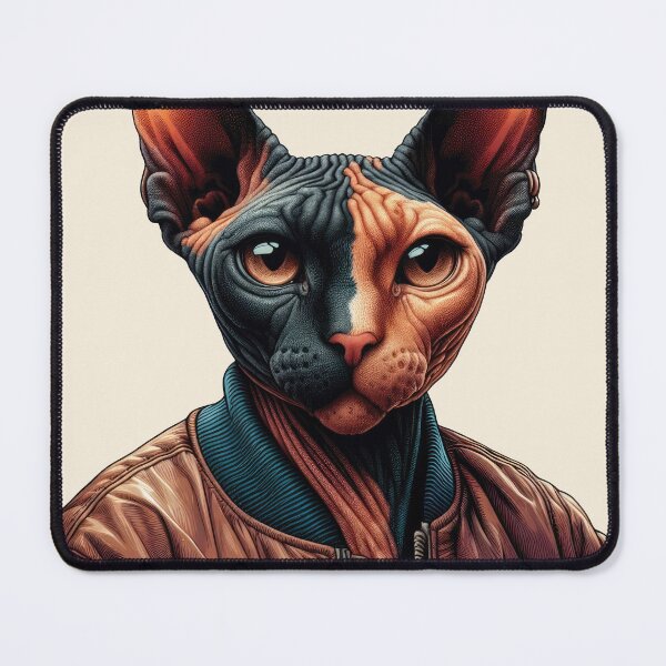 Item preview, Urban Cats #57 - Tortoiseshell Sphynx Cat wearing a leather bomber jacket designed and sold by elektronen.