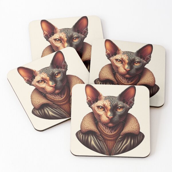 Item preview, Urban Cats #58 - Tortoiseshell Sphynx Cat wearing a leather bomber jacket designed and sold by elektronen.