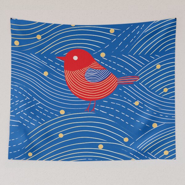 Item preview, Red Bird Blue Background designed and sold by EnchantArtCo.